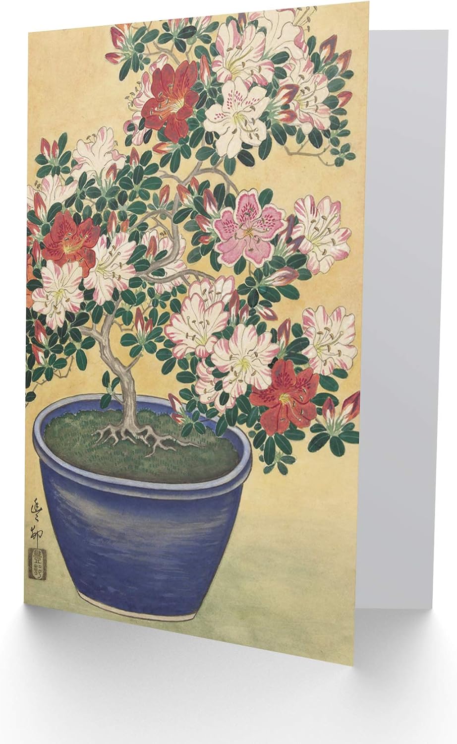 Ohara Koson Blooming Azalea in Blue Pot Japanese Fine Art Greeting Card Plus Envelope Blank Inside