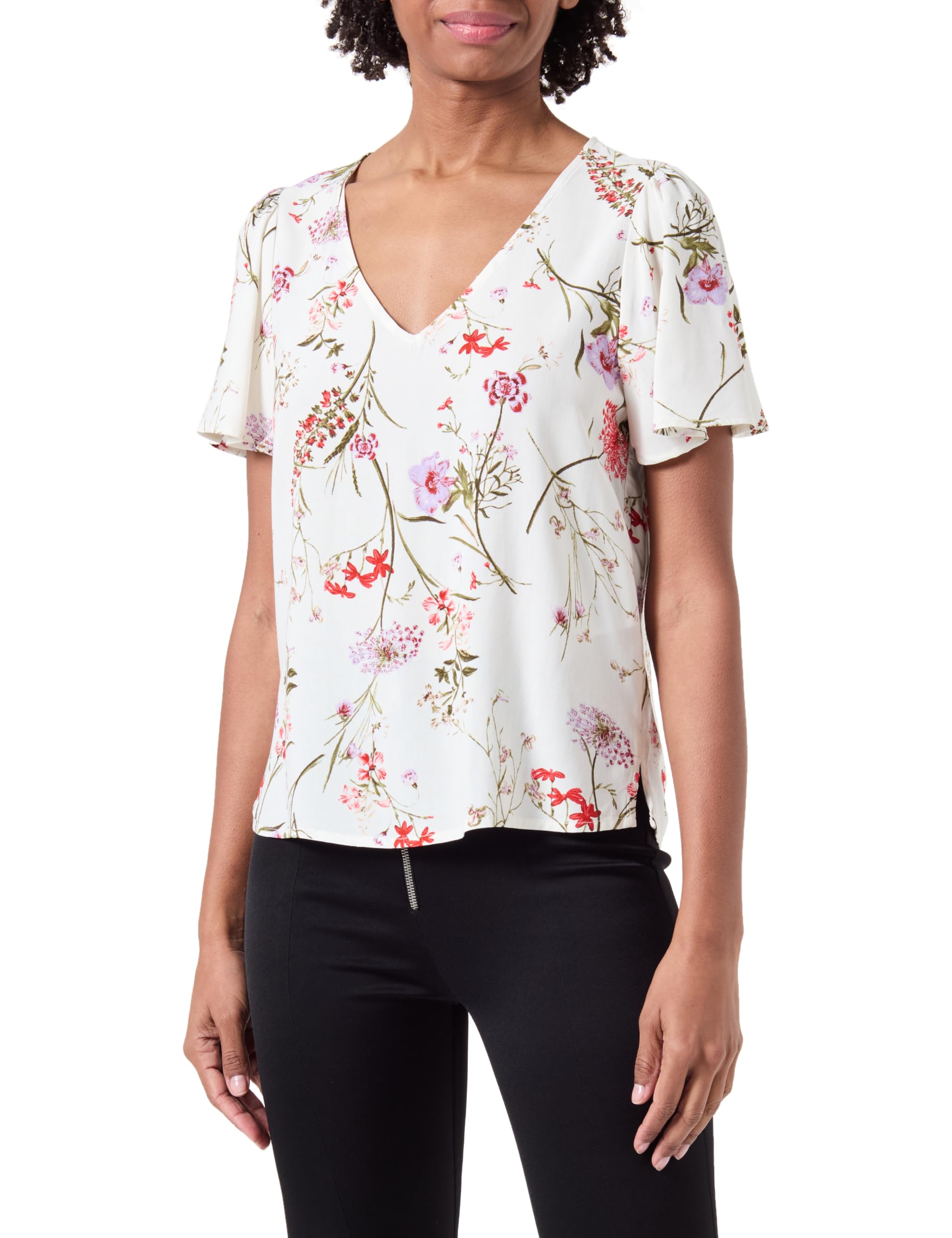 VERO MODA Women's Vmeasy Joy V-Neck SS Blouse WVN Ga Top, Birch/AOP: vicka, M