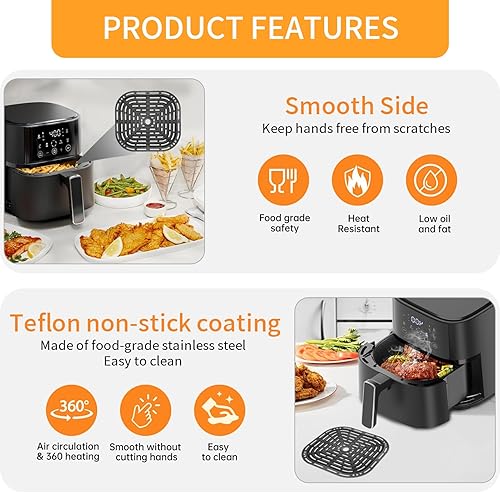 Miniatura 6 de CHEFMAN - Placa de parrilla para freidora de aire CHEFMAN Paris Hilton de 6 cuartos de galón 8 en 1, 9.0 x 8.2 pulgadas, bandeja de repuesto