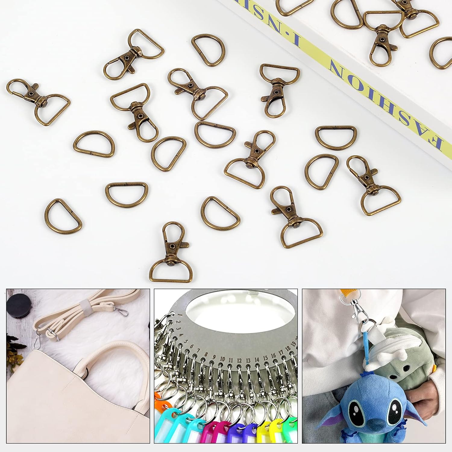 100PCS Premium Swivel Snap Hooks and D Rings, Swivel Snap Hooks for Keychain and Sewing Project(3/4"Inside Width)Bronze