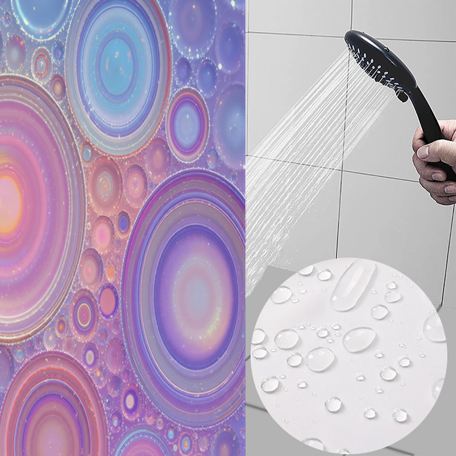 Rideau De Douche Cercle Dégradé Abstrait Moderne Tissu Imperméable Lavable avec Crochets Anti Moisissure en Polyester Rideau Douche pour Salle De Bain