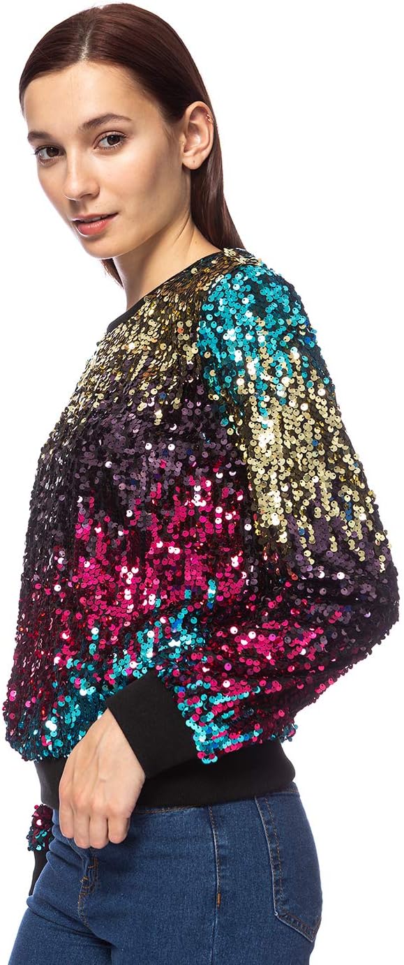 Anna-Kaci Women's Glitter Sequin Sweatshirt Long Sleeve Pullover Tops with Ribbed Cuffs - Image 3