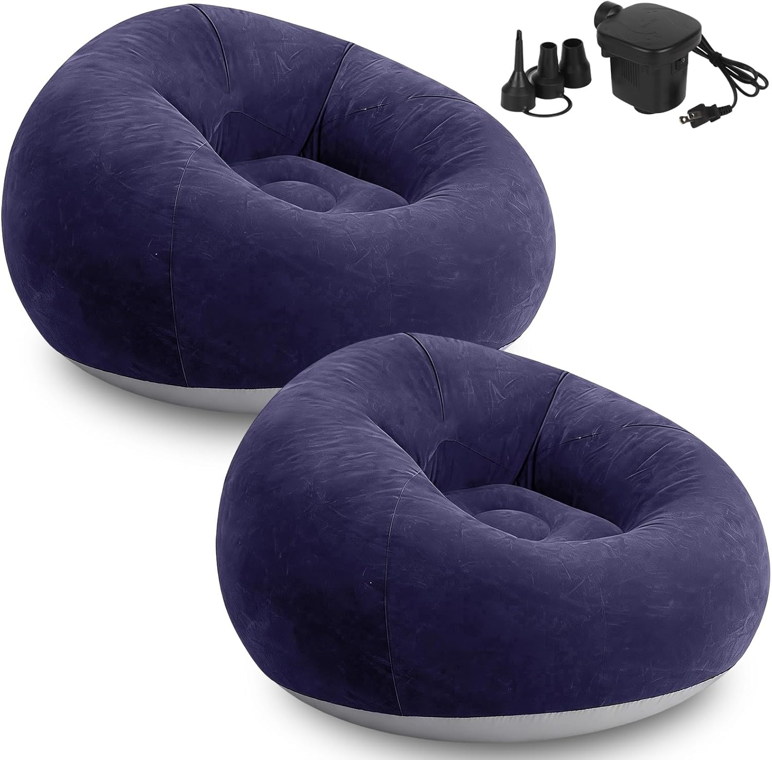 Inflatable Bean Bag Chairs for Adults with Electric Air Pump, Floding Portable Blow Up Couch, Inflatable Lazy Sofa for Outdoor, Movie Nights, Camping and Room (2pcs-Blue)
