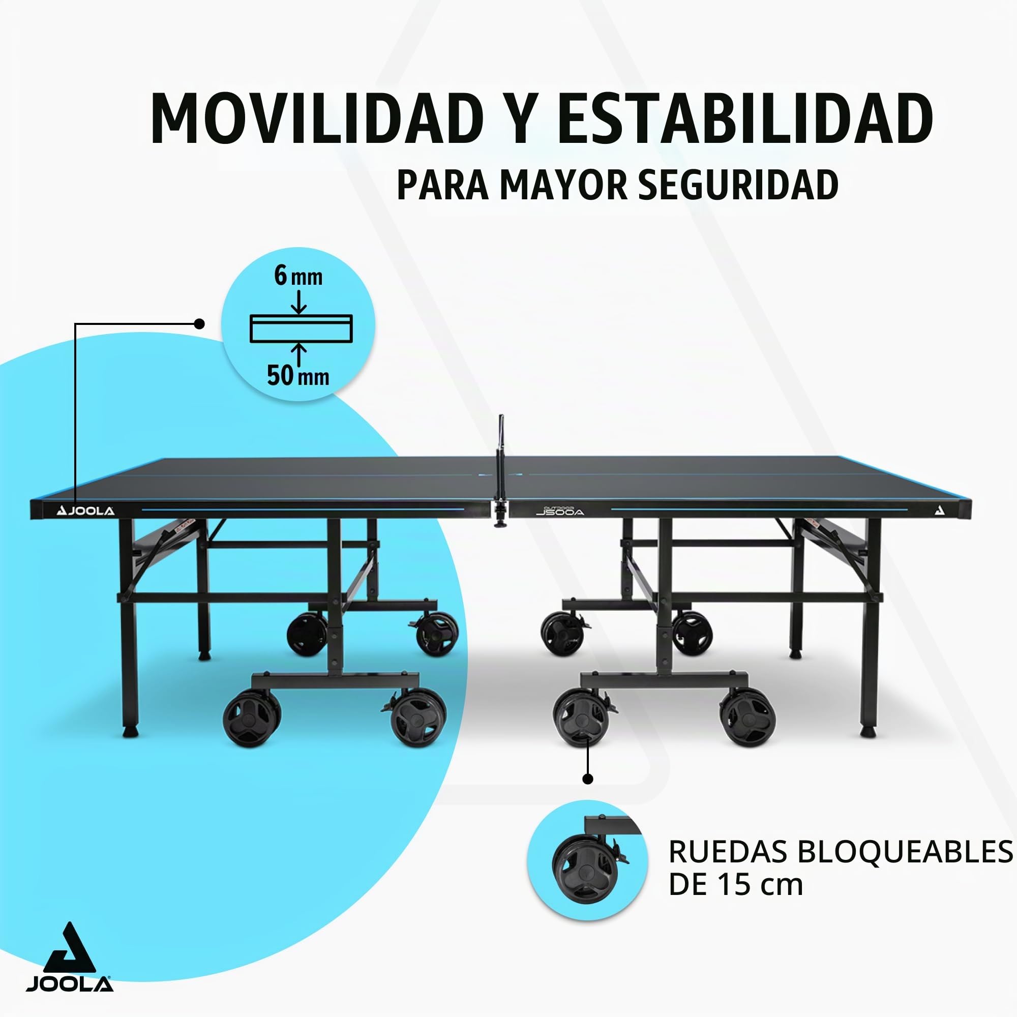 JOOLA Mesa de Ping Pong de Aluminio para Exteriores, Resistente a la Intemperie, con Cubierta de Mesa, Estructura Plegable, Montaje rápido, Incluye Red Gris/Azul, 274 x 152,5 x 76 cm