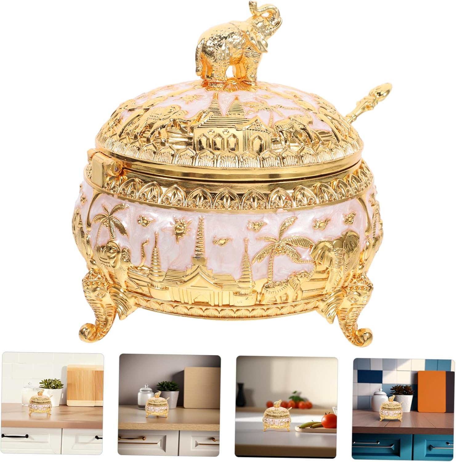 Zerodeko European Style Sugar Jar Lid Spoon Minimalist Seasoning Container for Sugar Salt and Spices Elegant Zinc Alloy Storage for Kitchen Dining Decor