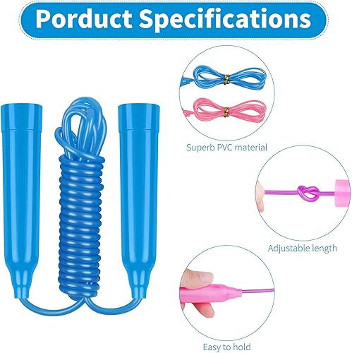 Miniatura 3 de Elcoho Paquete de 12 cuerdas de saltar para niños, 7.5 pies, cuerdas de saltar de plástico ajustables para niños, cuerda de saltar colorida para