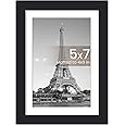 Americanflat 5x7 Picture Frame with Shatter-Resistant Glass - Streamline Collection - Thin Border Photo Frame for Tabletop and Wall Display - Hanging Hardware and Easel Stand Included - Black