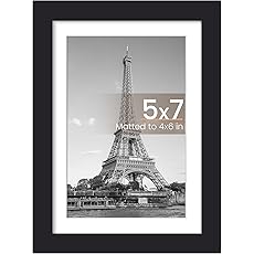 Americanflat 5x7 Picture Frame with Shatter-Resistant Glass - Streamline Collection - Thin Border Photo Frame for Tabletop and Wall Display - Hanging Hardware and Easel Stand Included - Black