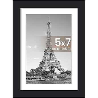 Americanflat 5x7 Picture Frame with Shatter-Resistant Glass - Streamline Collection - Thin Border Photo Frame for Tabletop and Wall Display - Hanging Hardware and Easel Stand Included - Black