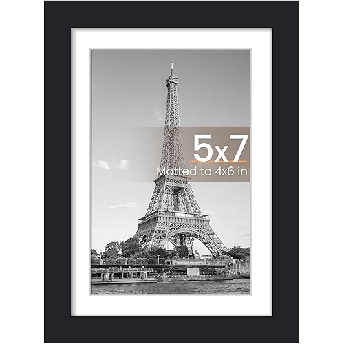 upsimples 5x7 Picture Frame, Display Pictures 4x6 with Mat or 5 x 7 Without, Wall Hanging Photo Frames, Black, 1 Pack