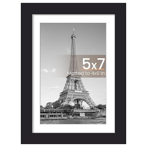upsimples 5x7 Picture Frame, Display Pictures 4x6 with Mat or 5 x 7 Without, Wall Hanging Photo Frames, Black, 1 Pack - Black - 5x7