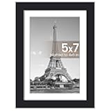 upsimples 5x7 Picture Frame, Display Pictures 4x6 with Mat or 5 x 7 Without, Wall Hanging Photo Frames, Black, 1 Pack