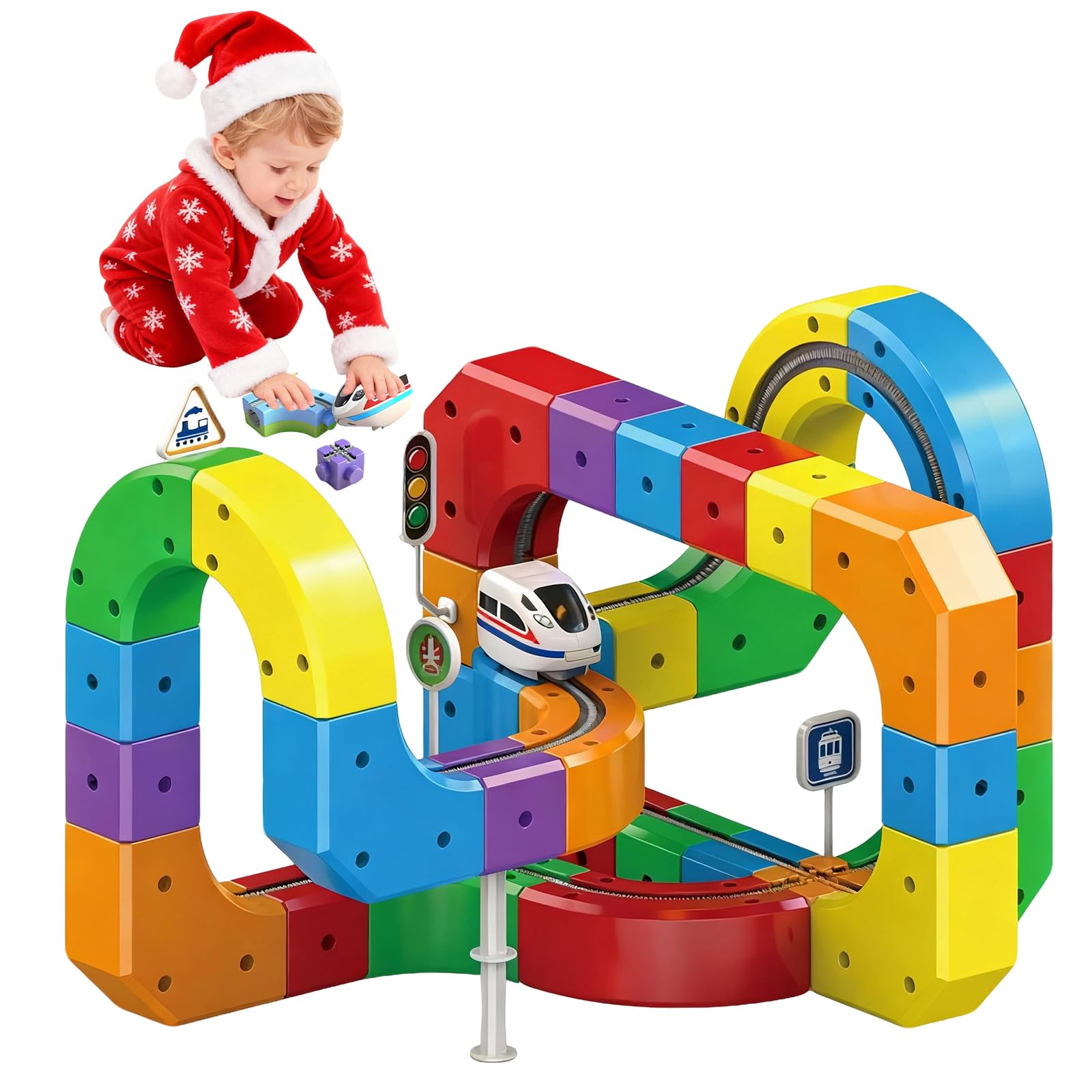 Clickrail Set De Tren Eléctrico Con Pistas Magnéticas Flexibles – 167 Piezas Con Diseños 3D Antigravedad, Bloques De Construcción Y Tren Motorizado, Regalo Para Niños