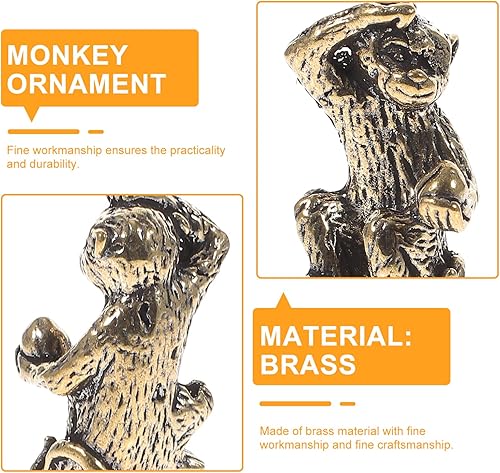 Miniatura 6 de BESPORTBLE Estatua de mono de latón, 2 piezas de figura pequeña de mono mini estatua de animal de metal para decoración de oficina en el hogar