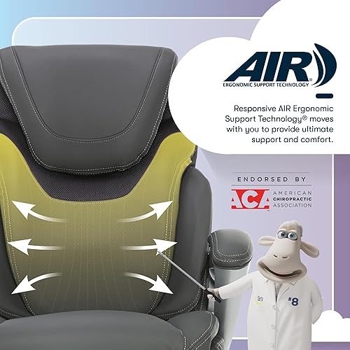 Miniatura 37 de Serta AIR Health and Wellness - Silla de oficina ejecutiva, respaldo alto, ergonómica grande y alta para soporte de madera, giratoria, cuero Negro
