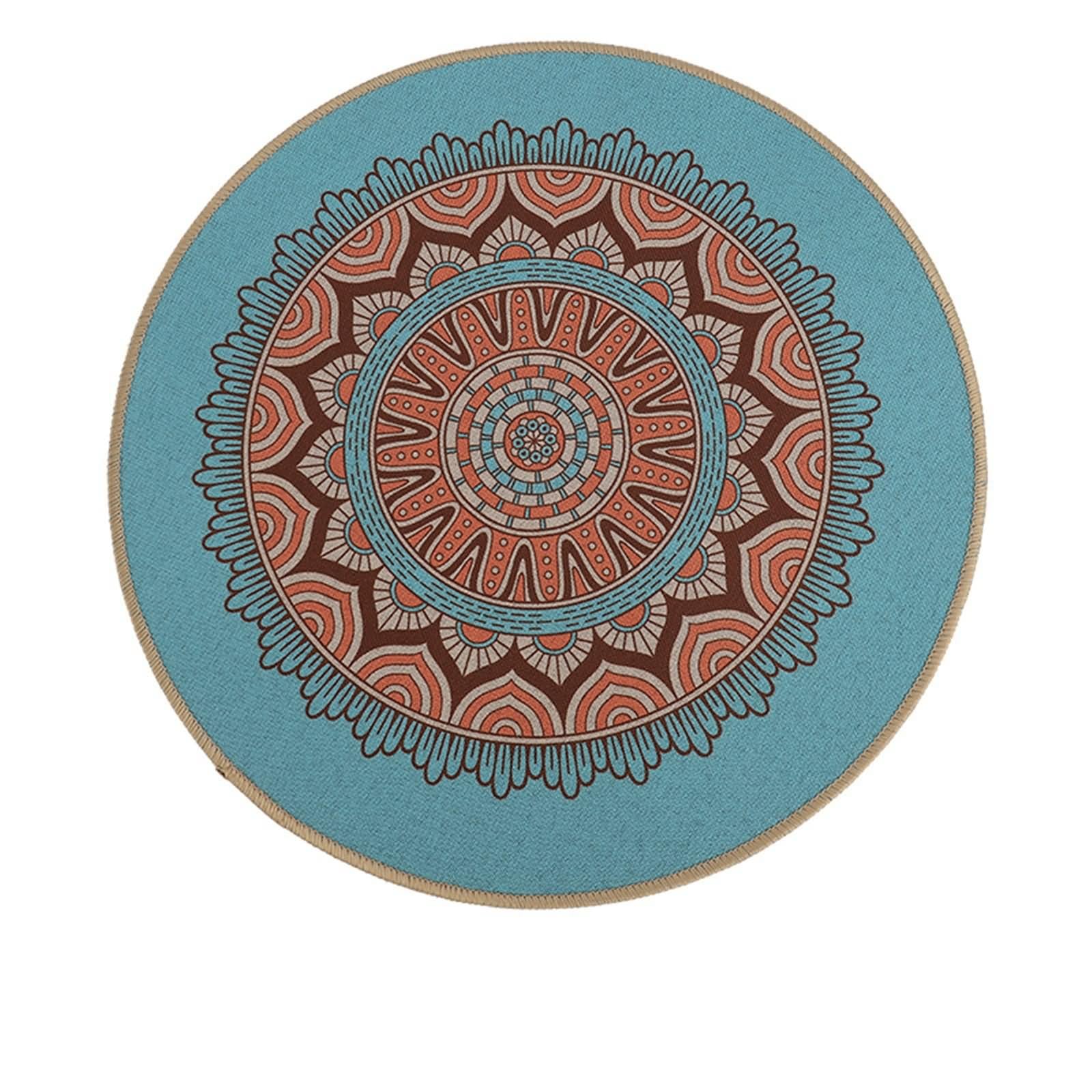 Manteles individuales retro vintage juego de 10 salvamanteles para platos de 38 cm, redondos, con patrón de mandala, goma, poliéster, azul y verde