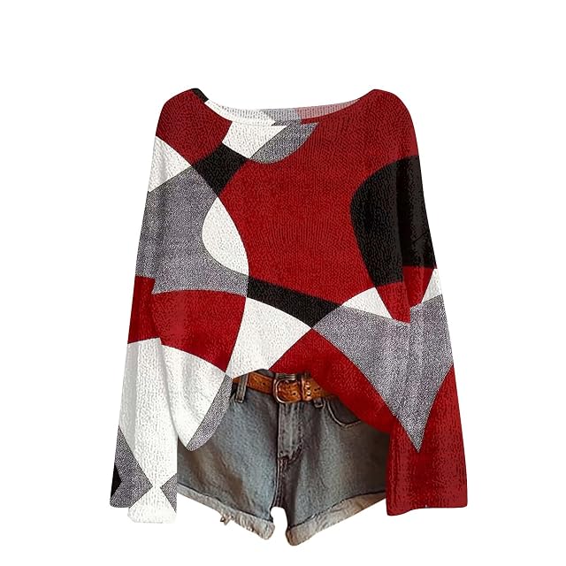 Oversized Sweaters for Women Trendy Checkered Scoop Neck Pullover Long Sleeve Loose Knitted Tops Fall Winter Outfits