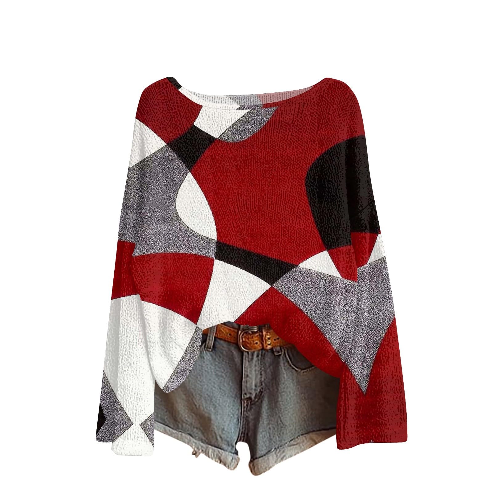 Oversized Sweaters for Women Trendy Checkered Scoop Neck Pullover Long Sleeve Loose Knitted Tops Fall Winter Outfits