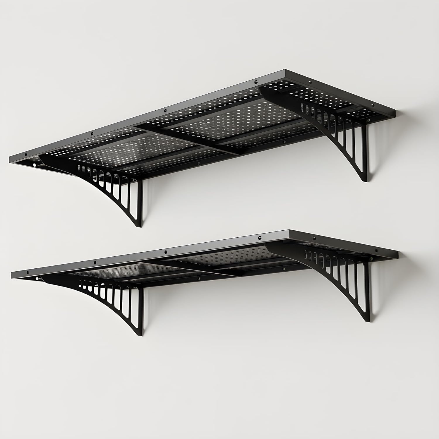 2-Pack 1.6x4FT Garage Wall Shelving, Metal Garage Shelves Wall-Mounted, 600 lbs Capacity Heavy Duty Floating Shelves, Black