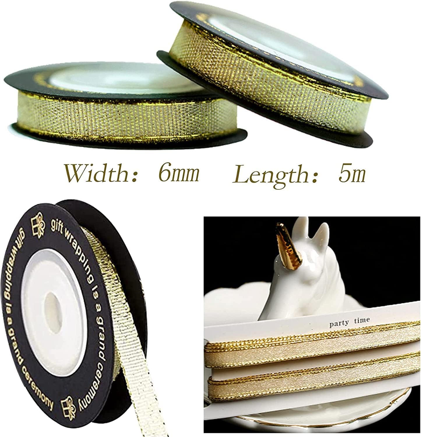 Gift Wrapping Paper Set 6 Sheets 3 Styles Happy Birthday Wrapping Paper Roll with 2 Rolls 5M Gold Silk Ribbon Black Gold Wrapping Paper Sheets 70 × 50cm - Image 4