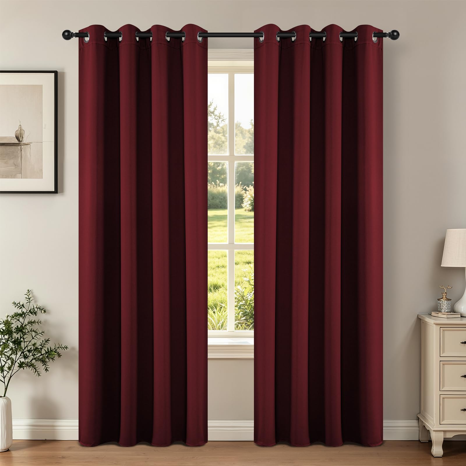 Joydeco Blackout Curtains 120 inches Long 2 Panels Set, Thermal Insulated Long Curtains 2 Burg, Room Darkening Grommet Curtains for Bedroom Living Room Windows(W52 x L120 Inch, Burgundy Red)