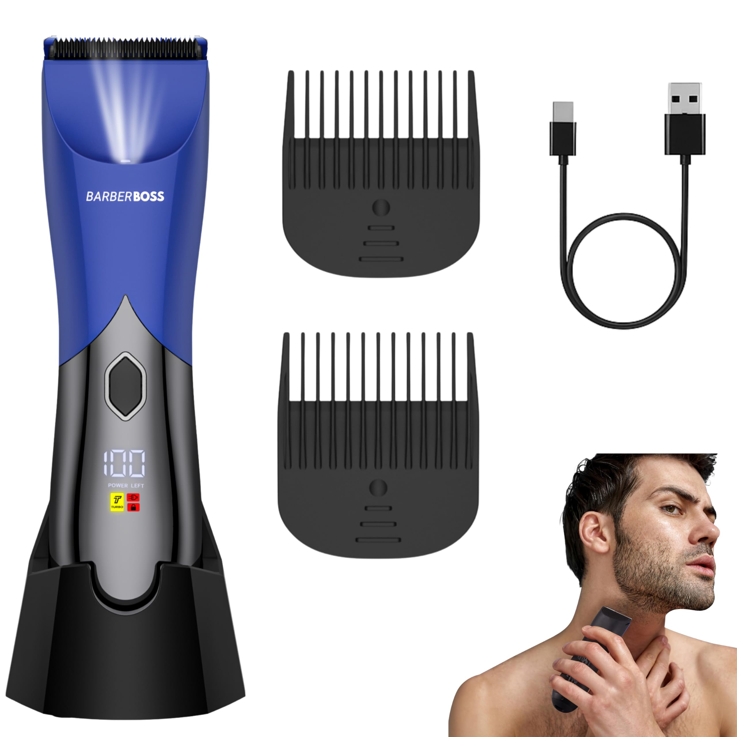BarberBoss Men’s Cordless Body Groomer, Electric Full-Body Groomer, Intimate Shaver with Splashproof Design, Ball & Pubic Hair Shaver for Men