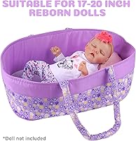 Vista 5 de BABESIDE Reborn Baby Dolls Moisés plegable para muñeca de bebé, cama de cuna suave para muñecas con asa para muñecas de 17 a 22 pulgadas (morado)