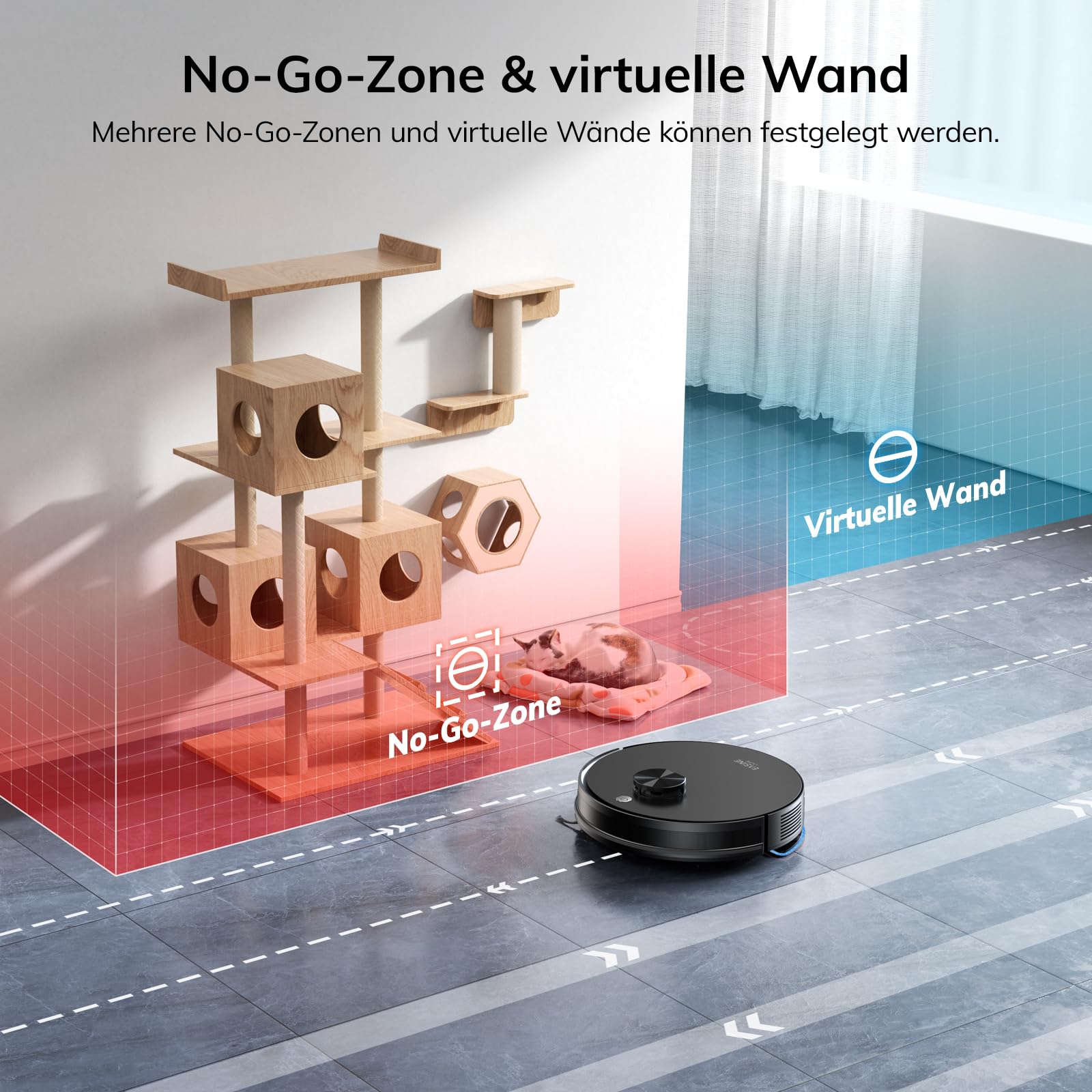 Saugroboter mit Wischfunktion, Automatische Absaugstation, Lasernavigation, No-Go-Zonen, 5000Pa, 5* 2.5L Staubbeutel,180Mins, App, Staubsauger Roboter Für Hartböden, Teppiche und Tierhaare, S20