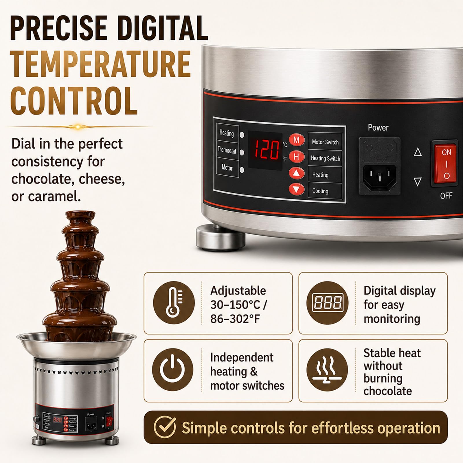 Fuente Comercial Chocolate Fundido 4/5/6/7 Niveles, Potencia Calorífica 300w 7Tiers