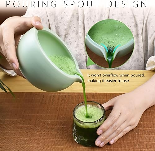 Miniatura 3 de Artcome Kit completo de ceremonia de matcha de 7 piezas para ceremonia de té, cuenco con boquilla de vertido, batidor, cuchara de té, colador