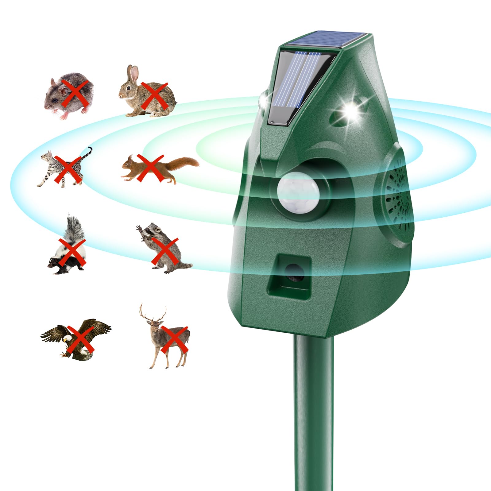 Repelente Ultrasónico para Gatos Exteriores, Repelente Palomas Ultrasónico Solar, Ahuyentador de Pajaros Animales, Carga USB Repelente Gatos Jardín Auyentar Perros, Palomas, PáJaros