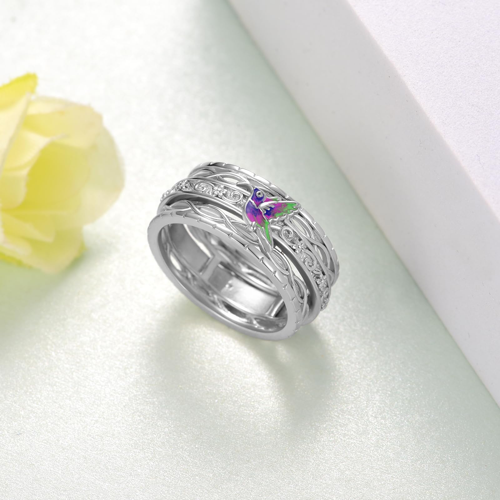 Bague colibri pour femmes 925 argent Sterling Spinner Fidget anxiété soulager inquiétude soulager le Stress ennui bague oiseau bijoux animaux décoration cadeau