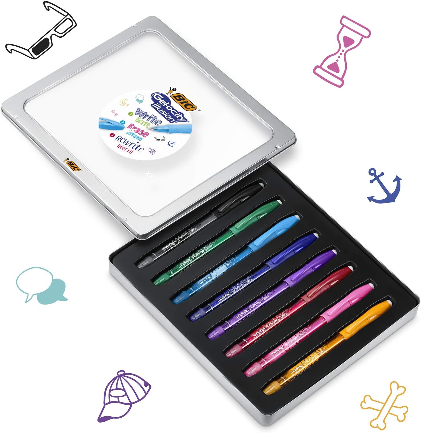 BIC 977943-0, 7 mm Gel Ocity Illusion Gel Pen - Multicolor (Pack of 8)