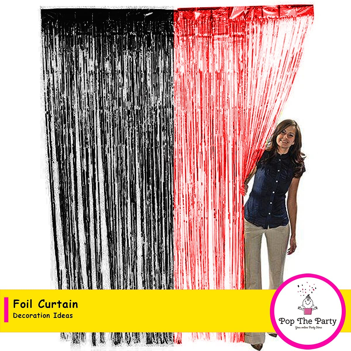 Pop The Party Foil Curtain for Party Decoration 6ft x 3ft Size - Set of 2 (Black Red) - Image 3 thumbnail