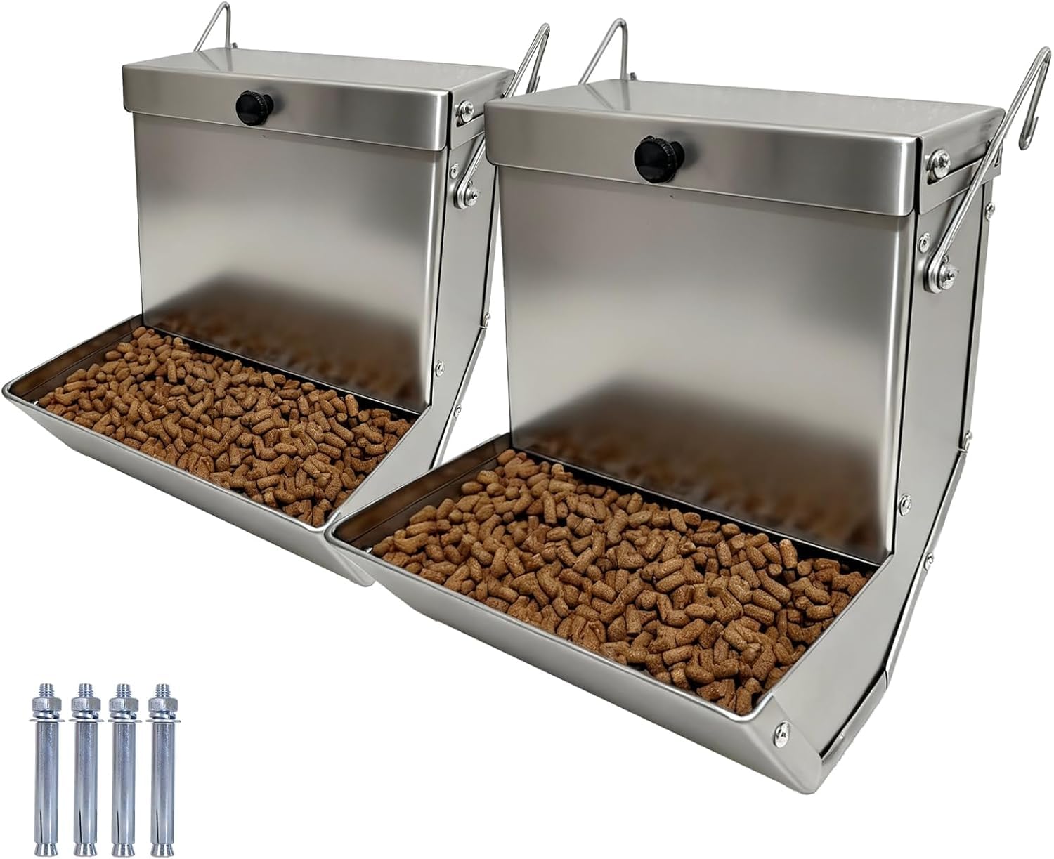 Distributore automatico in acciaio inox 304 per gabbia animali domestici a gravità per conigli, uccelli, cincillà, furetti e altri piccoli animali (L-2PCS)