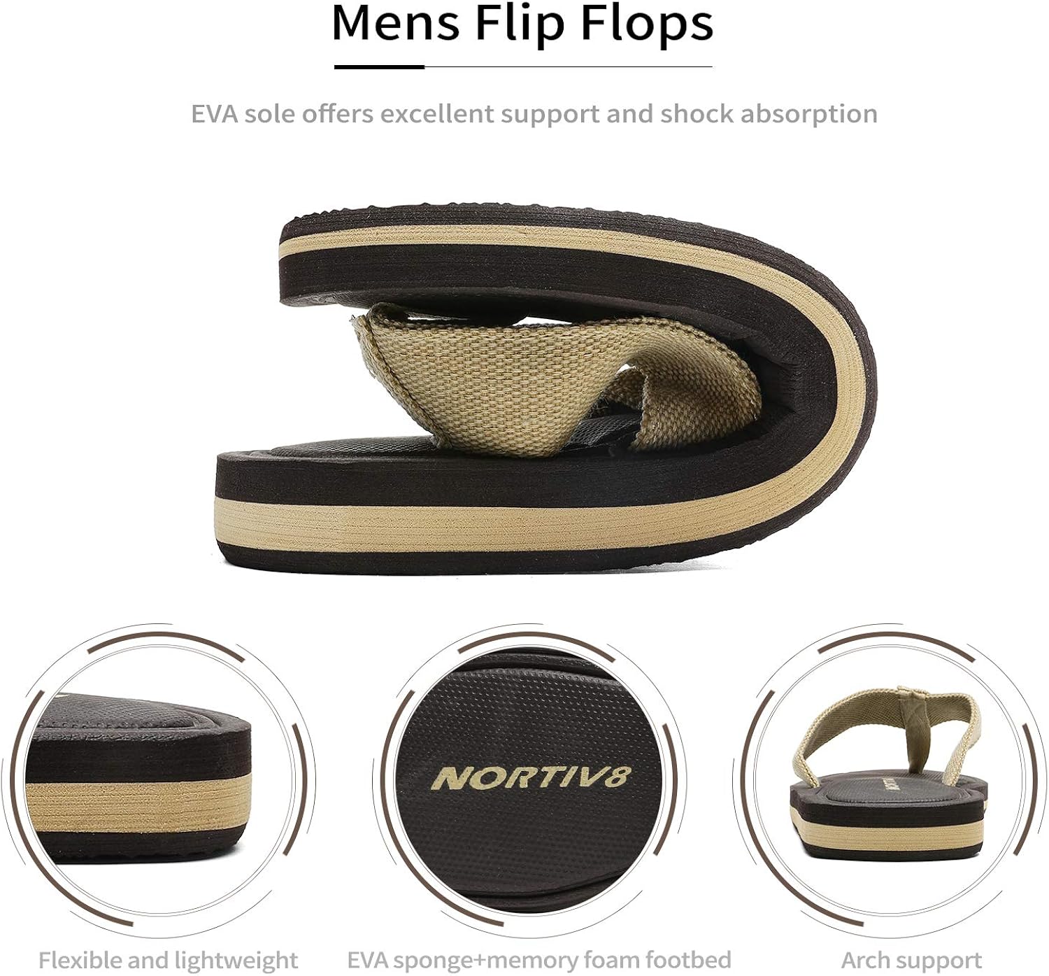 NORTIV 8 Men's Memory Foam Flip Flops Thong Sandals Comfortable Light Weight Beach Sandal