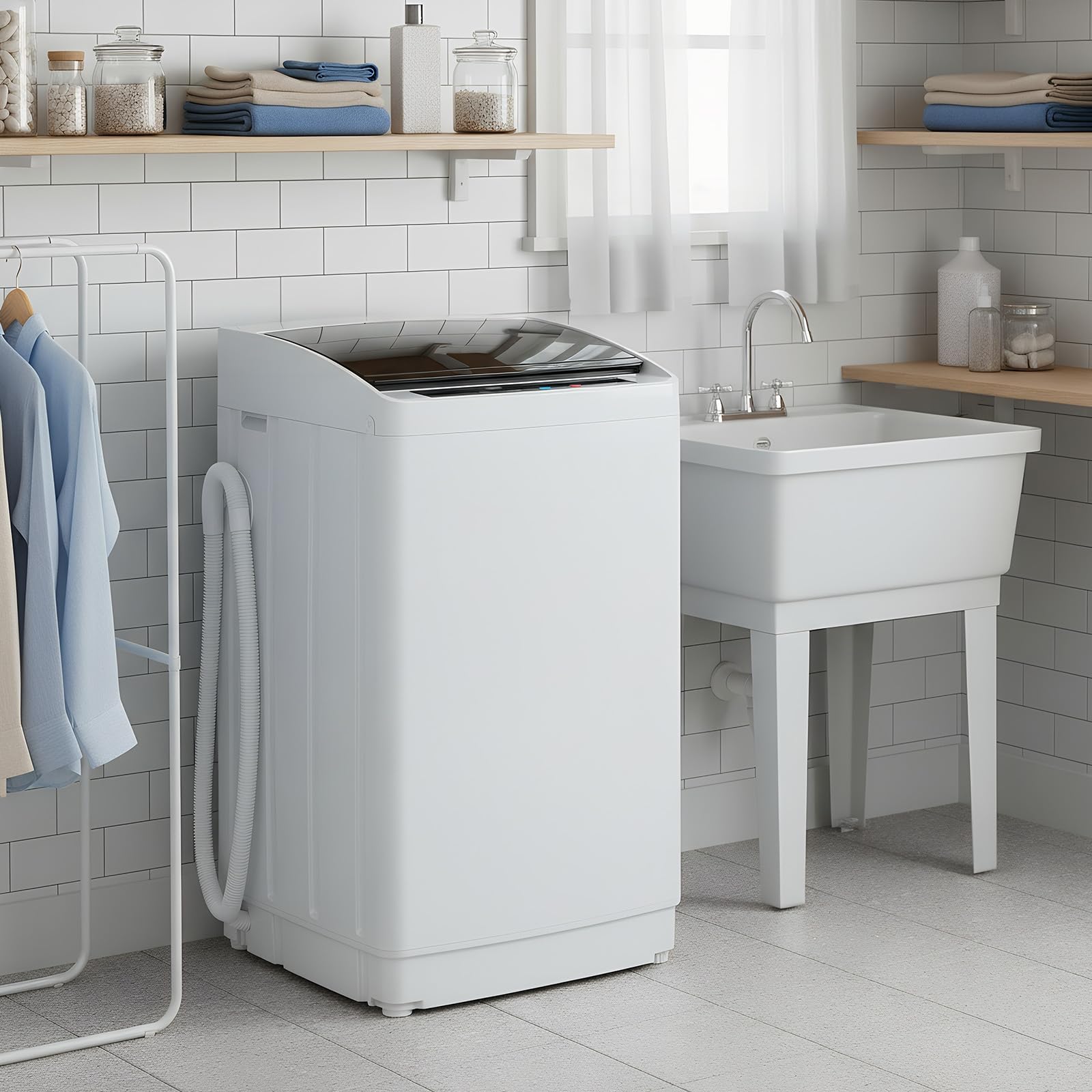 LEADZM Mini Machine à Laver lave linge (5KG) | Puissance de 400W, Lave-linge top avec Panneau de Commande Multifonction, avec Pompe de Drainage