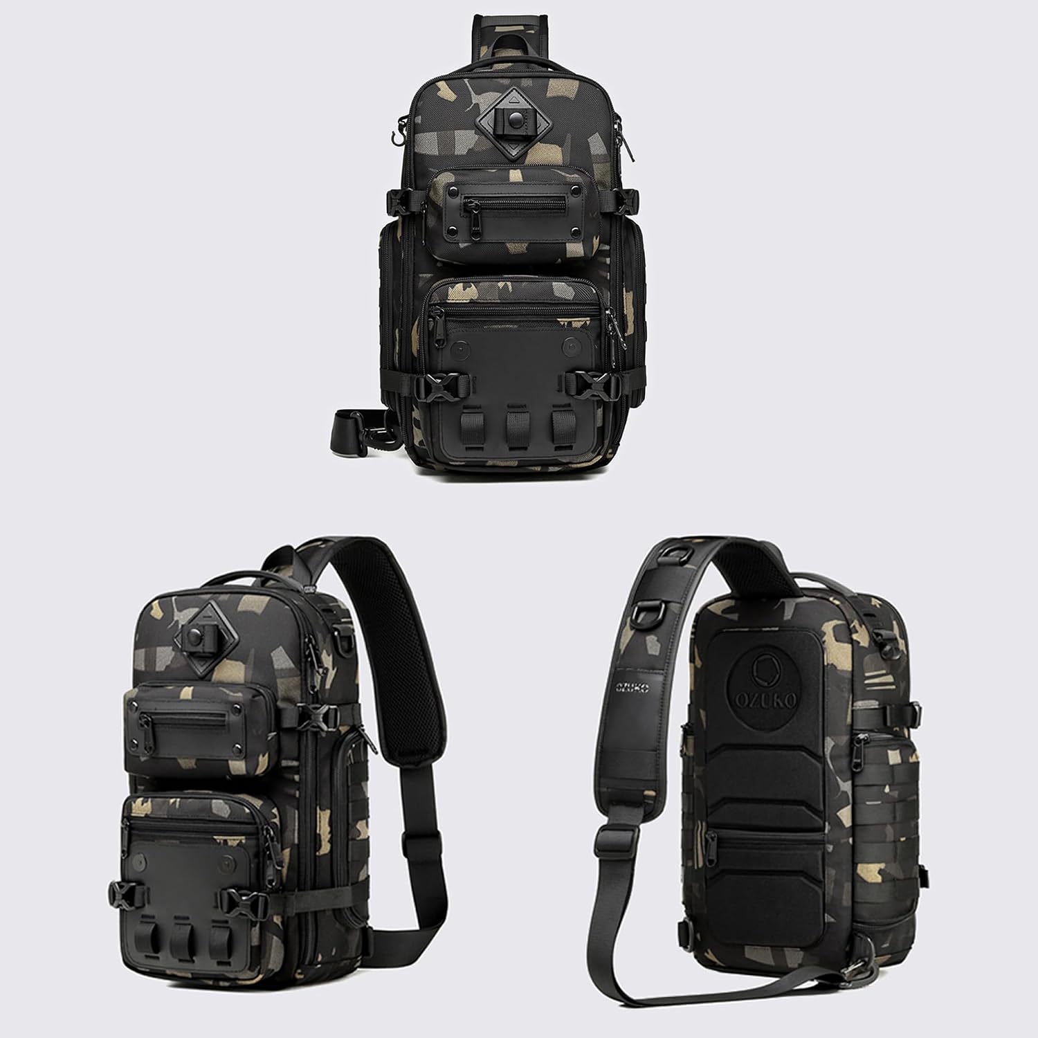 OZUKO Tactical Backpack Chest Sling Bags for Men, Waterproof Crossbody Shoulder Daypack for Outdoor Walking Hiking Trekking (Camo)