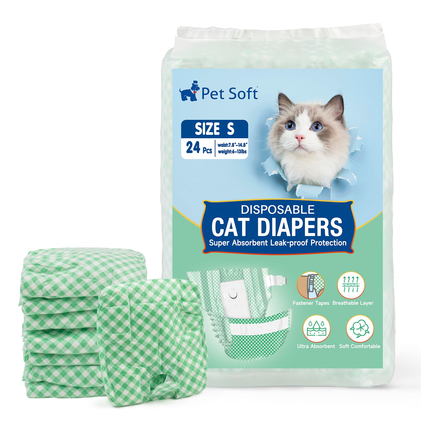 Pet Soft Disposable Cat Diapers - Female Dog Diapers for Cats & Dogs in Heat Period or Urine Incontinence, Doggie Diapers Ultra Absorbent Leak-Proof