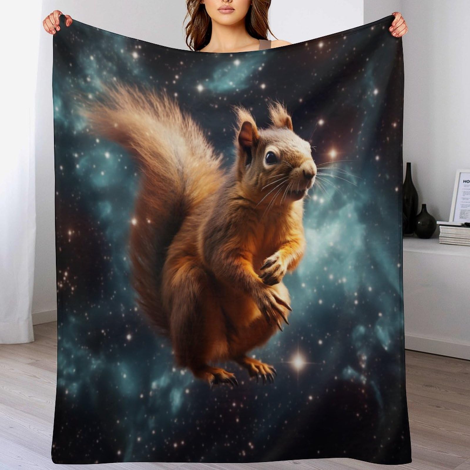 Manta de franela con impresión de ardilla de 150x200 cm para salón y dormitorio de adultos