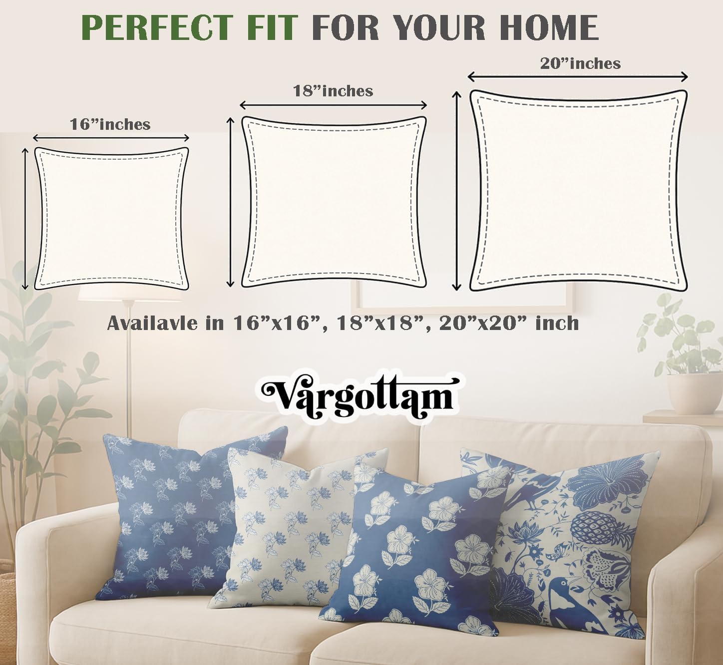 Cotton Cushion Covers Set of 4-16x16 Inch, Block Print, Double-Sided Printed Throw Pillow Covers with Hidden Zipper - No Filler - Beige