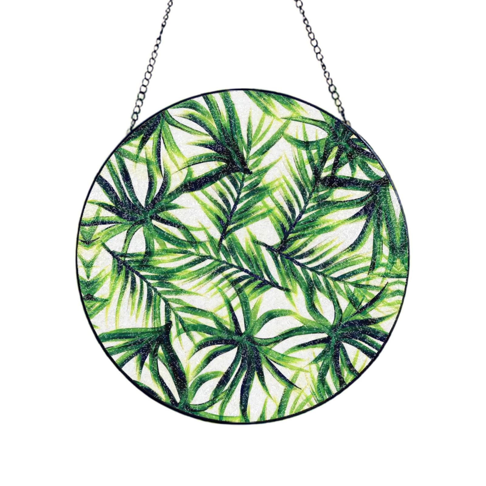 Phayah Palm Tree Green Leaves Print Glass Window Hanging Sun Catchers Suncatcher Decor For Birthday For Home Garden Porch 12in（30cm）