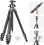 NEEWER LITETRIP LT32 Camera Travel Tripod, Carbon Fiber Portable Stand, Ball Head Detachable Center Axis Flip Buckle Cleaning Cloth Arca QR Plate Compatible with Peak Design Capture V3 (Former TP62)