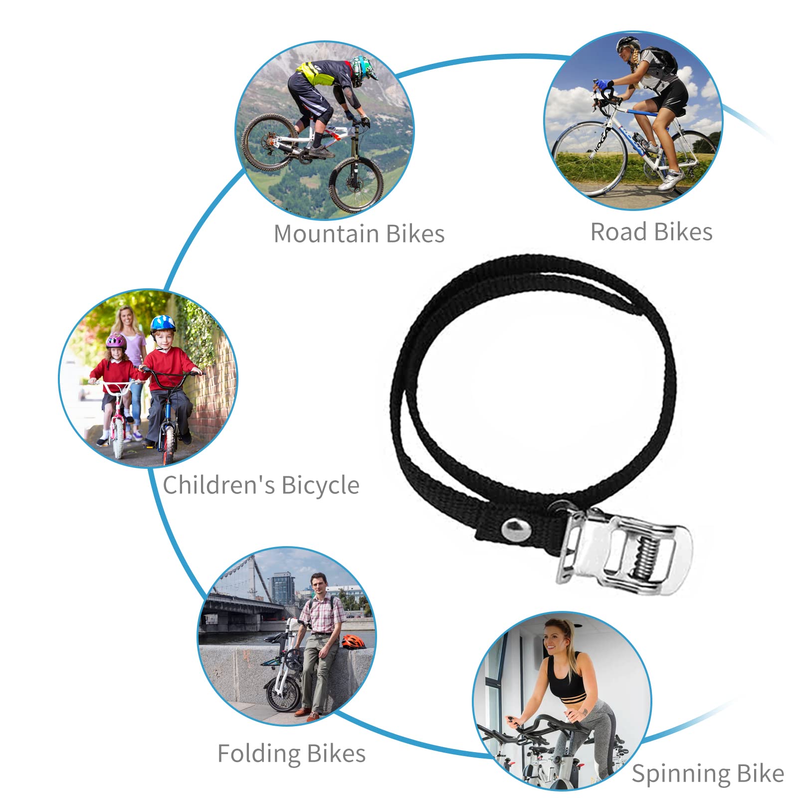 HENGBIRD Pasek na pedały rowerowe, z metalową klamrą, do większości rowerów, rowerów górskich, VTC, BMX, Spinning Bike Home lub Gym (długość 45-50 cm) (A)