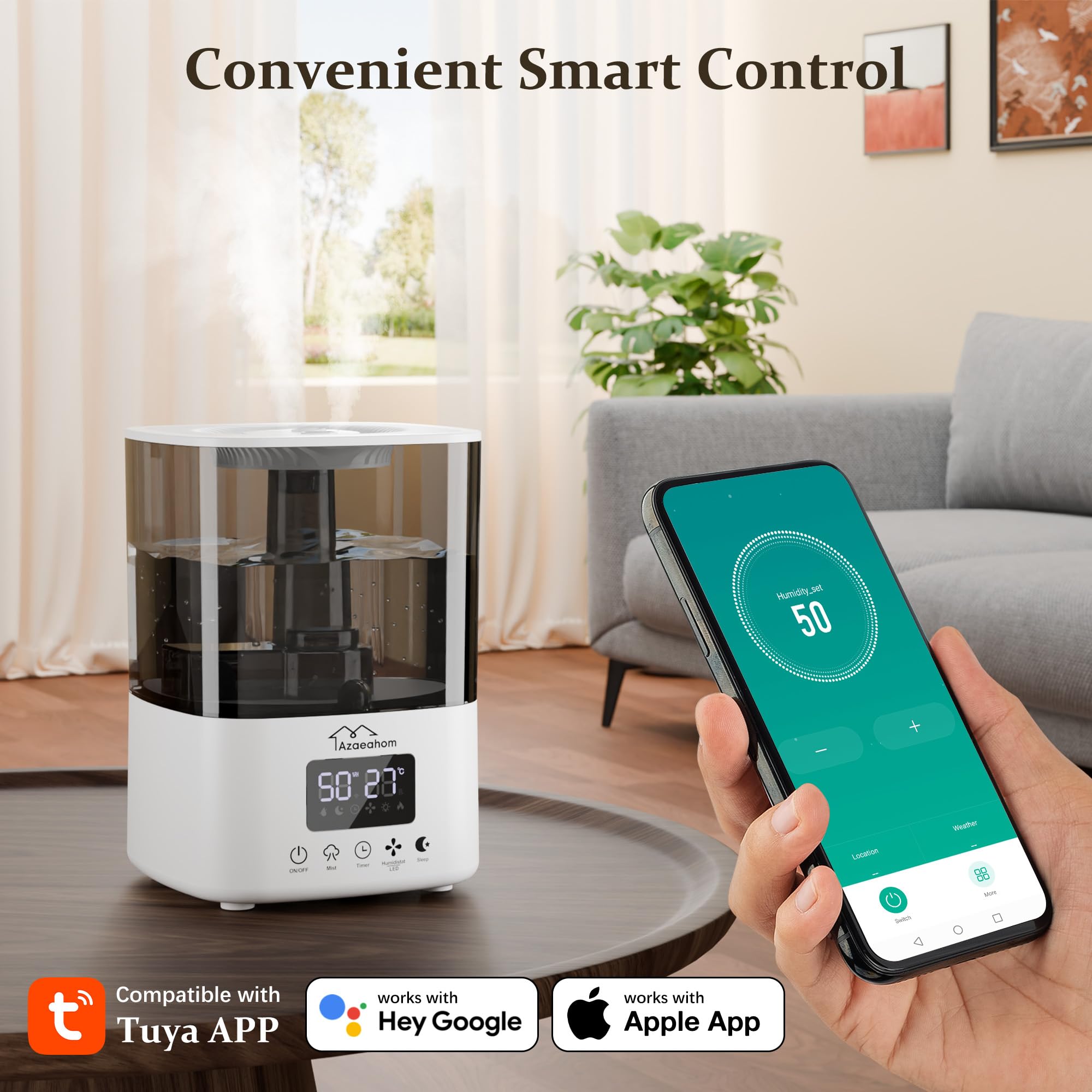 Umidificatori intelligenti per camera da letto, Umidificatore a nebbia fredda da 4 litri per grandi stanze, diffusore di oli essenziali, controllo tramite app, sollievo rapido dei sintomi