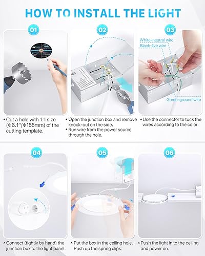Vista 32 de Ensenior Paquete de 12 luces LED empotrables de 4 pulgadas, regulable, blanco transparente de 6000 K, 750 lm de alto brillo, 9 W 120 V, 2 pines