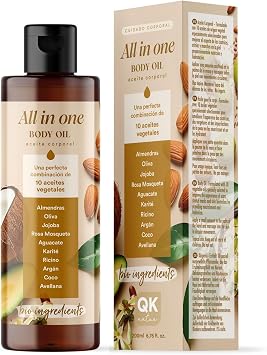 QKnatur - All in One Skin Care Body Oil - 200ml- Formulated with 10 plant-based oils | Improves the appearance of Scars | Prevention of Blemishes and Stretch Marks