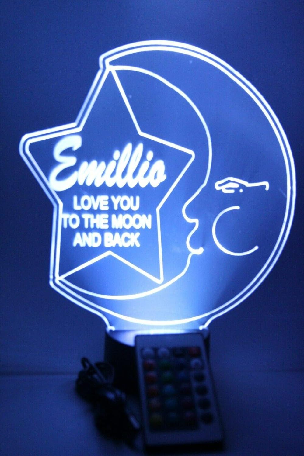 Moon and Star Light Up Lamp LED Personalized Love You to The Moon and Back Night Light Engraved Table Lamp - It's Wow, with Remote, 16 Colors, Dimmer, Free Engraved, Great Gift