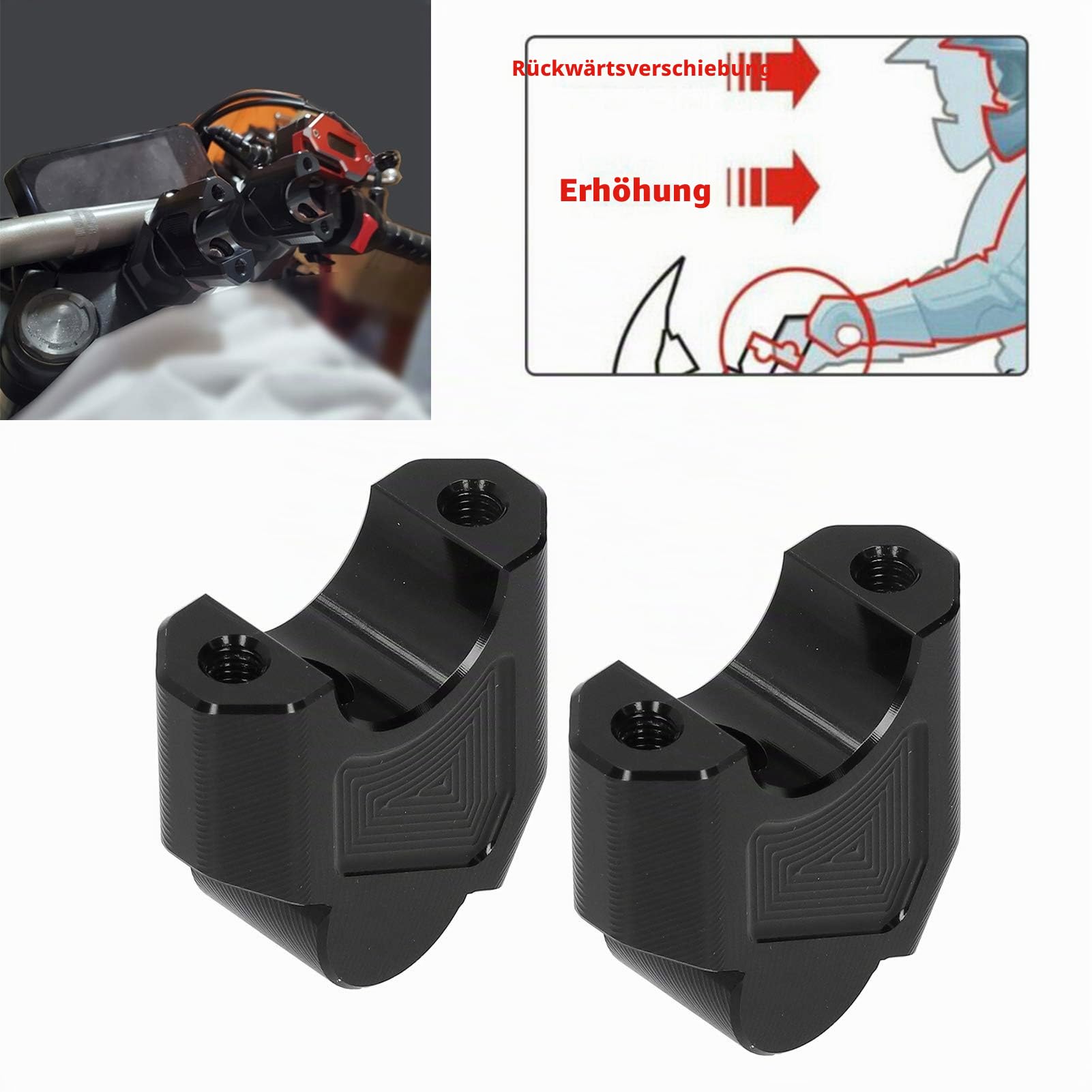 Aramox Lenkererhohung Motorrad, 28 mm schwarz Motorrad-Lenker-Riser-Klemmadapter Passend für 502C / TRK502 / 502X / 752S / Leoncino BJ500