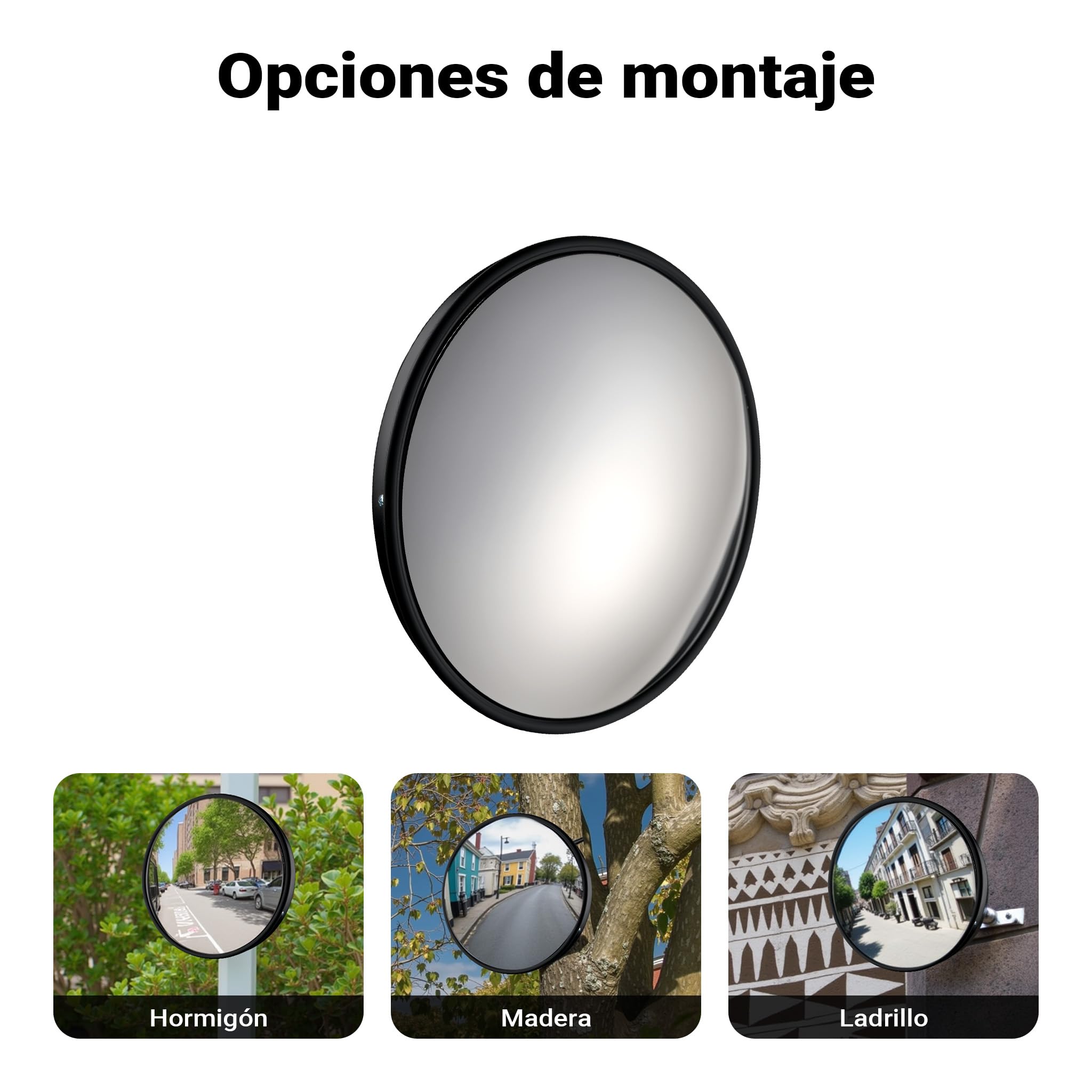 Wiltec Espejo de seguridad convexo 80 cm color negro, espejo de tráfico redondo con campo de visión de 160°, diseño convexo para interiores